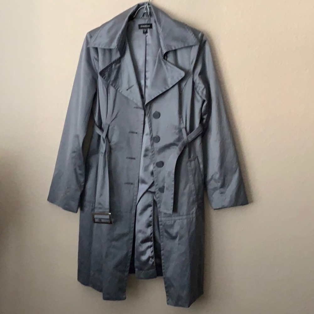 💎Bebe💎 Trench Coat Satin Silver Medium